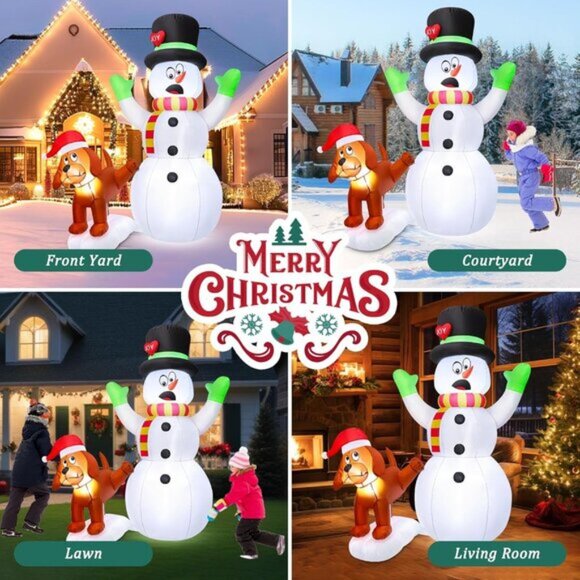 ⚡5.5 FT Christmas Inflatables Shocked Snowman with Puppy Dog Outdoor Decorations - Picture 5 of 6